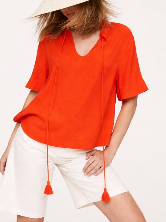 Banana Republic Tops - Banana Republic NEW Orange Linen Gauze Tie Tassel Popover Shirt Top SZ Medium